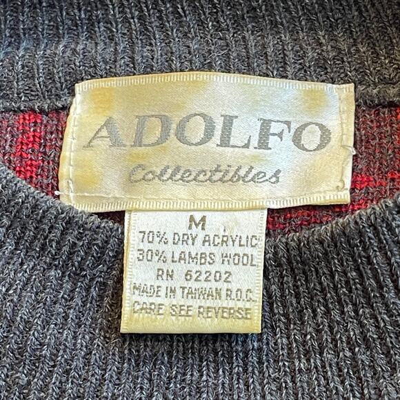 VINTAGE 80s ADOLFO Collectibles Mod Plaid Knit Tunic Top Size Med - Picture 4 of 5